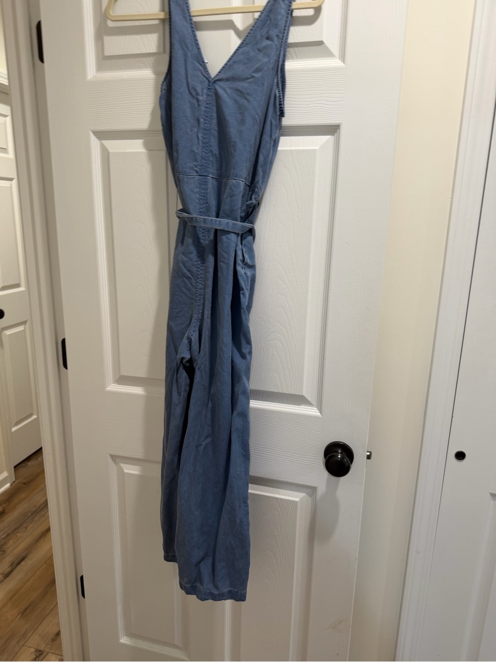 Sleeveless Wide-Leg Blue bohemian Denim Jumpsuit with Tie Waist - Picture 14 of 14